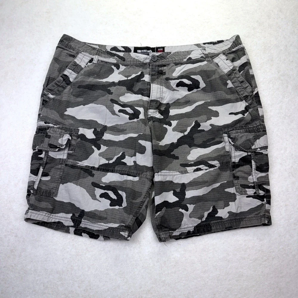 Ecko Unltd Cargo Shorts Mens 46 Gray Camo Ripstop Streetwear Relaxed Fit Cotton